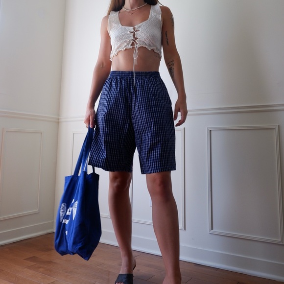 A Bronze Age High-Waist Navy Plaid High-Rise Shorts - Picture 2 of 4